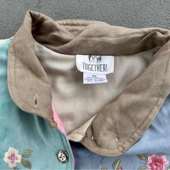 80s 90s pastel tie dye watercolor color block quilted jacket floral embroidery - Picture 6 of 7